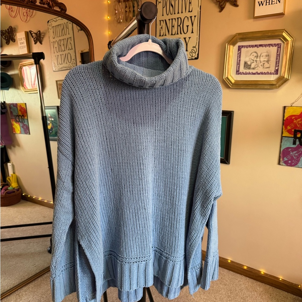 Aerie Soft Blue Cowl Neck Sweater